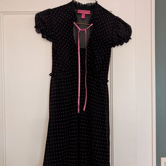 Betsey Johnson black polka dot slip mini dress - Picture 1 of 3